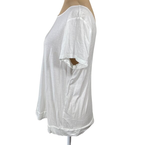 Loft T-Shirt V-Back Side Tie White L Large Cotton Modal Short Sleeve - Picture 2 of 5